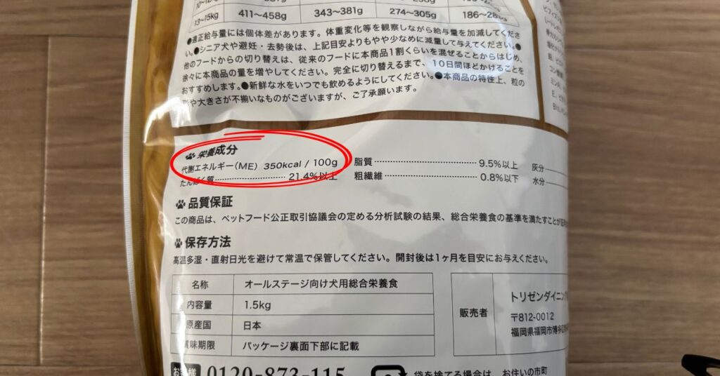 ドッグフードのカロリー